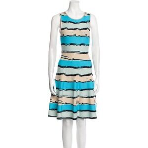 Issa London Womens Fit Flare Skater Abstract Turquoise Black Knit A-Line Dress L